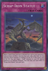 A Super Rare "Scrap-Iron Statue" card from the Yugioh Set: Spirit Warriors (SPWA).
