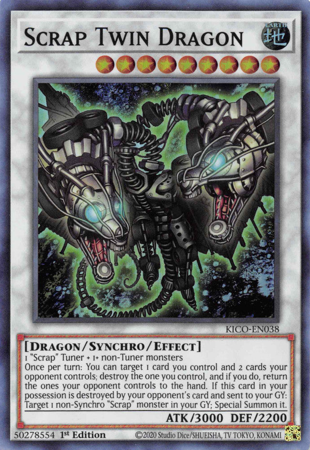 A Super Rare "Scrap Twin Dragon" card from the Yugioh Set: King's Court.