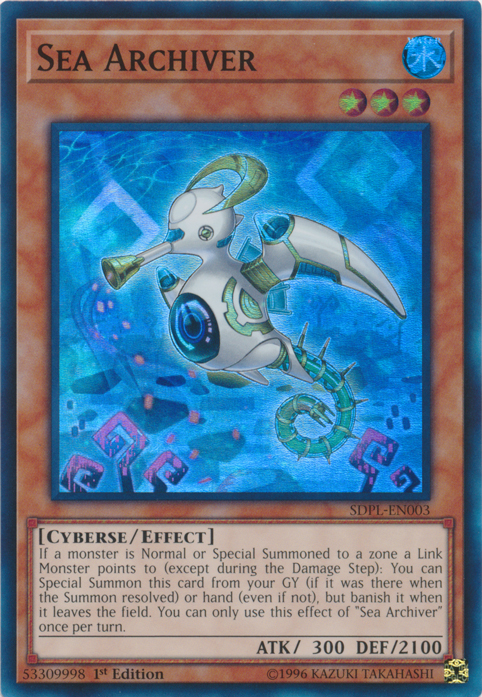 A Super Rare "Sea Archiver" card from the Yugioh Structure Deck: Powercode Link.