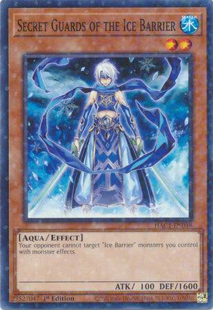 A Duel Terminal Common "Secret Guards of the Ice Barrier" card from the Yugioh Set: Hidden Arsenal: Chapter 1.