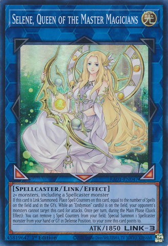A Super Rare "Selene, Queen of the Master Magicians" card from the Yugioh Set: Rarity Collection 1 (RA01).
