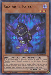 An Ultra Rare "Shaddoll Falco" card from the Yugioh Set: Battles of Legend: Hero's Revenge.