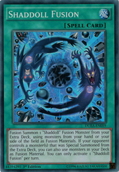 A Super Rare "Shaddoll Fusion" card from the Yugioh Set: Duelist Alliance.