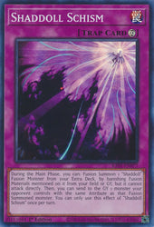 A Super Rare "Shaddoll Schism" card from the Yugioh Set: Rarity Collection 1 