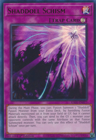 An Ultra Rare "Shaddoll Schism" card from the Yugioh Set: Rarity Collection 1 (RA01). 