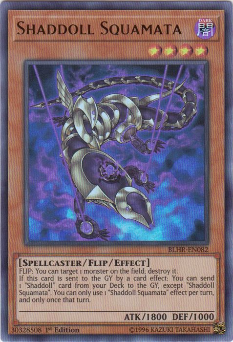 An Ultra Rare "Shaddoll Squamata" card from the Yugioh Set: Battles of Legend: Hero's Revenge.