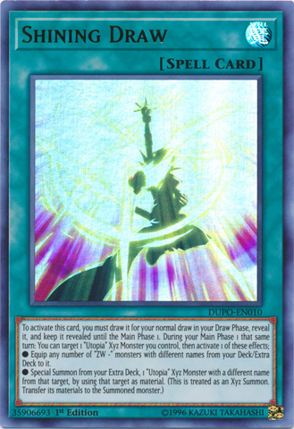  An Ultra Rare "Shining Draw" card from the Yugioh Set: Duel Power.