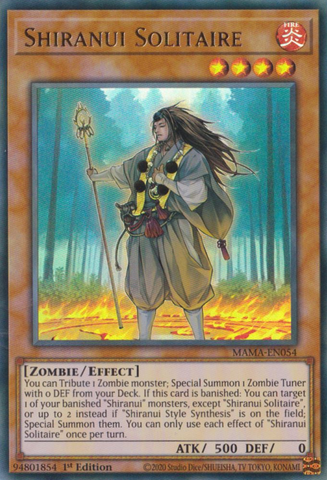 An Ultra Rare "Shiranui Solitaire" card from the Yugioh Set: Magnificent Mavens.