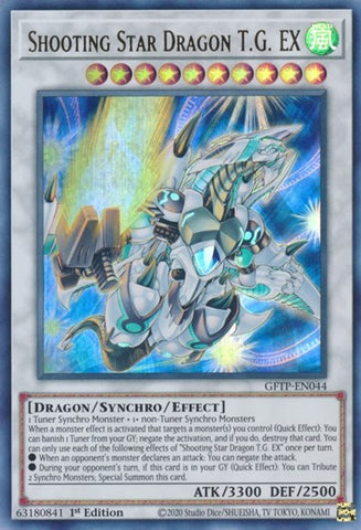 An Ultra Rare "Shooting Star Dragon T.G. Ex" card from the Yugioh Set: Ghosts From the Past (GFTP).