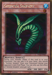 A Gold Rare "Sinister Serpent" card from the Yugioh Set: Premium Gold: Return of the Bling (PGL2).