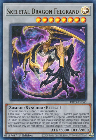 An Ultra Rare "Skeletal Dragon Felgrand" card from the Yugioh Set: Dimension Force.