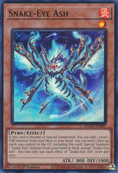 A Super Rare "Snake-Eye Ash" card from the Yugioh Set: Age of Overlord.