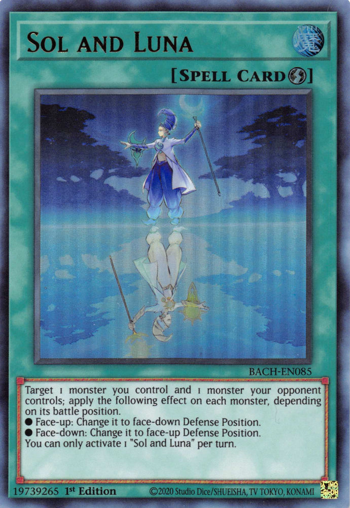  An Ultra Rare "Sol and Luna" card from the Yugioh Set: Battle of Chaos.