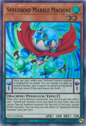 An Ultra Rare "Speedroid Marble Machine" card from the Yugioh Set: Duel Overload (DUOV).
