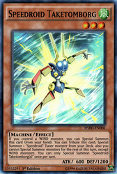 A Super Rare "Speedroid Taketomborg" card from the Yugioh Set: High-Speed Riders.