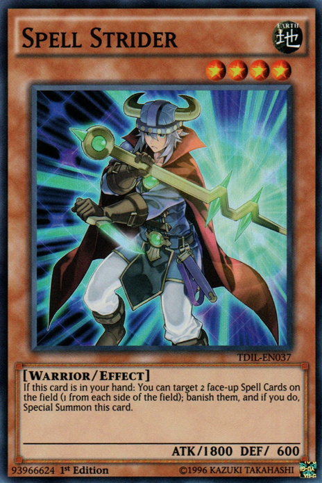 A Super Rare "Spell Strider" card from the Yugioh Set: The Dark Illusion (TDIL).