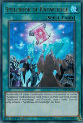 An Ultra Rare "Spellbook of Knowledge" card from the Yugioh Set: Code of the Duelist.