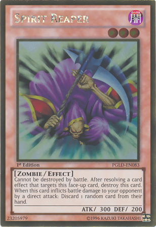 A Gold Rare "Spirit Reaper" card from the Yugioh Set: Premium Gold (PGLD).