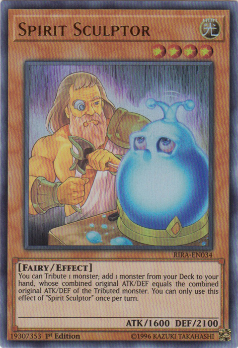 An Ultra Rare "Spirit Sculptor" card from the Yugioh Set: Rising Rampage (RIRA).
