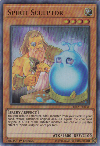 An Ultra Rare "Spirit Sculptor" card from the Yugioh Set: Rising Rampage (RIRA).