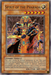 An Ultra Rare "Spirit of the Pharaoh" card from the Yugioh Set: Ancient Sanctuary (AST).