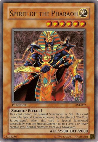 An Ultra Rare "Spirit of the Pharaoh" card from the Yugioh Set: Ancient Sanctuary (AST).