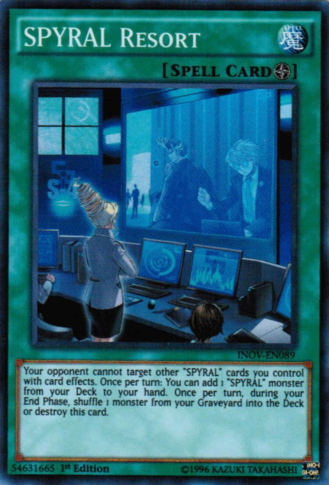 A Super Rare "Spyral Resort" card from the Yugioh Set: Invasion: Vengeance (INOV).