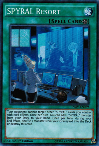 A Super Rare "Spyral Resort" card from the Yugioh Set: Invasion: Vengeance (INOV).