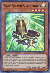 An Ultra Rare "Star Seraph Sovereignty" card from the Yugioh Set: Duel Power (DUPO).