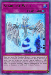An Ultra Rare "Stardust Wish" card from the Yugioh Set: Duel Power (DUPO).