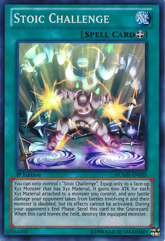 A Super Rare "Stoic Challenge" card from the Yugioh Set: Number Hunters.