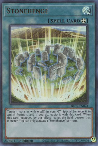 An Ultra Rare "Stonehenge" card from the Yugioh Set: Battles of Legend: Crystal Revenge.