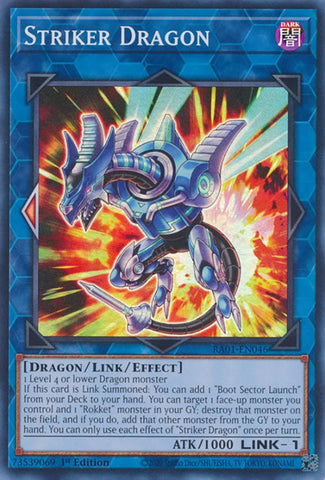 A Super Rare "Striker Dragon" card from the Yugioh Set: Rarity Collection 1 (RA01).