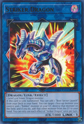 An Ultra Rare "Striker Dragon" card from the Yugioh Set: Rarity Collection 1 (RA01).