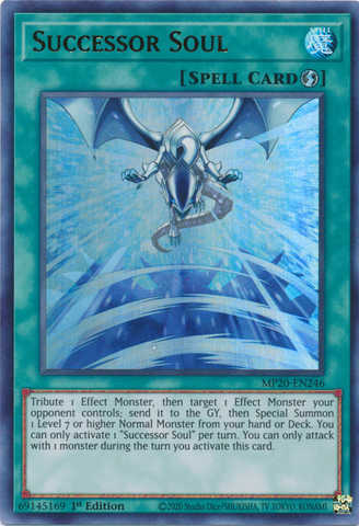 An Ultra Rare "Successor Soul" card from the Yugioh 2020 Tin of Lost Memories.