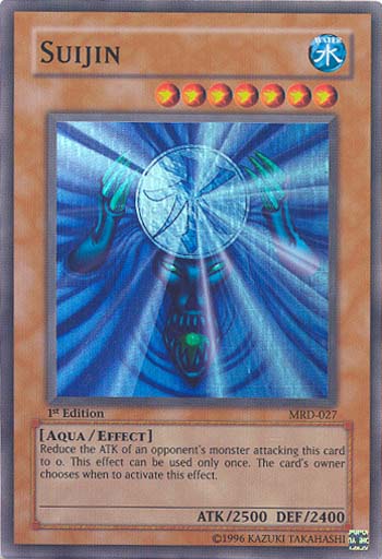 A Super Rare "Suijin" card from the Yugioh Set: Metal Raiders (MRD).
