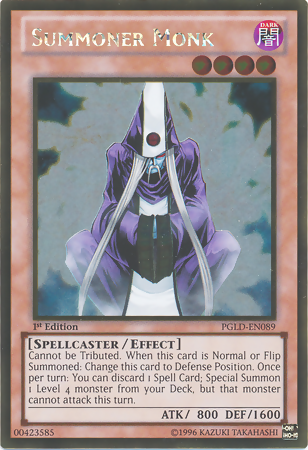A Gold Rare "Summoner Monk" card from the Yugioh Set: Premium Gold (PGLD).