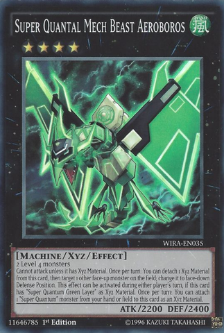 A Super Rare "Super Quantal Mech Beast Aeroboros" card from the Yugioh Set: Wing Raiders (WIRA).