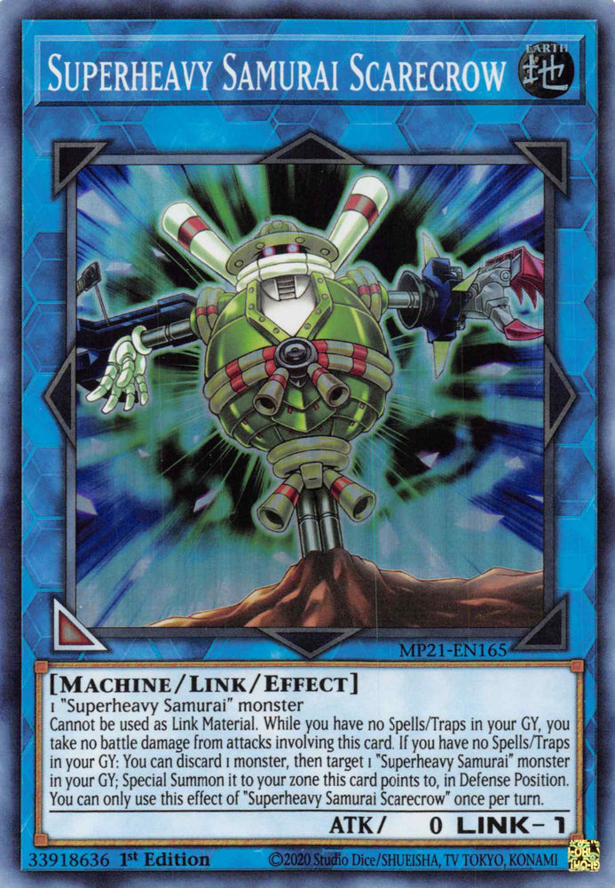  A Super Rare "Superheavy Samurai Scarecrow" card from the Yugioh 2021 Tin of Lost Memories.