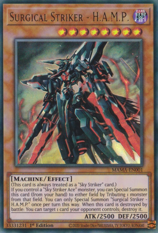 An Ultra Rare "Surgical Striker - H.A.M.P." card from the Yugioh Set: Magnificent Mavens (MAMA).