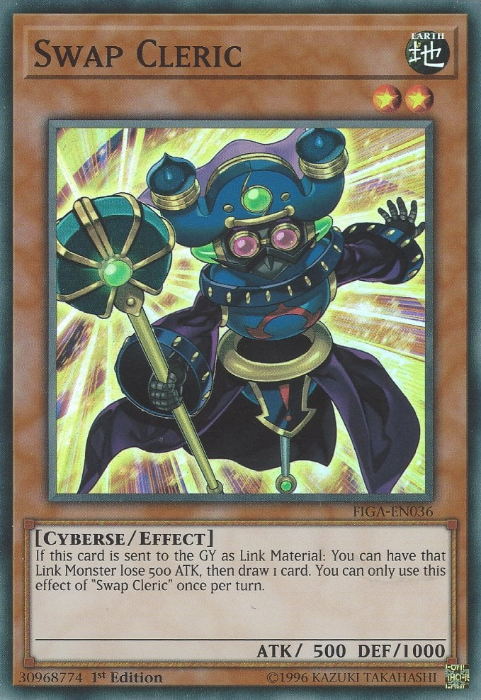 A Super Rare "Swap Cleric" card from the Yugioh Set: Fists of the Gadgets.