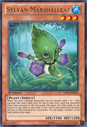 An Ultra Rare "Sylvan Marshalleaf" card from the Yugioh Set: Legacy of the Valiant (LVAL).