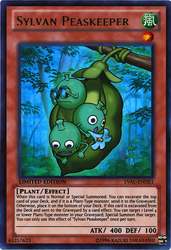 An Ultra Rare "Sylvan Peaskeeper" card from the Yugioh Set: Legacy of the Valiant (LVAL).