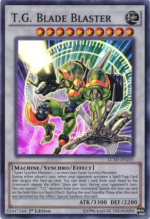 A Super Rare "T.G. Blade Blaster" card from the Yugioh Set: Legendary Collection 5D's (LC5D).