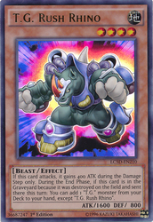 An Ultra Rare "T.G. Rush Rhino" card from the Yugioh Set: Legendary Collection 5D's (LC5D).