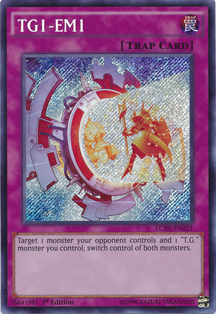 A Secret Rare "TG1-EM1" card from the Yugioh Set: Legendary Collection 5D's (LC5D).