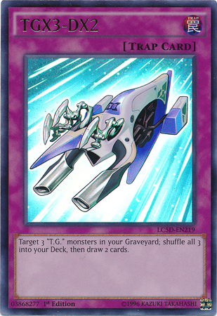 An Ultra Rare "TGX3-DX2" card from the Yugioh Set: Legendary Collection 5D's (LC5D).