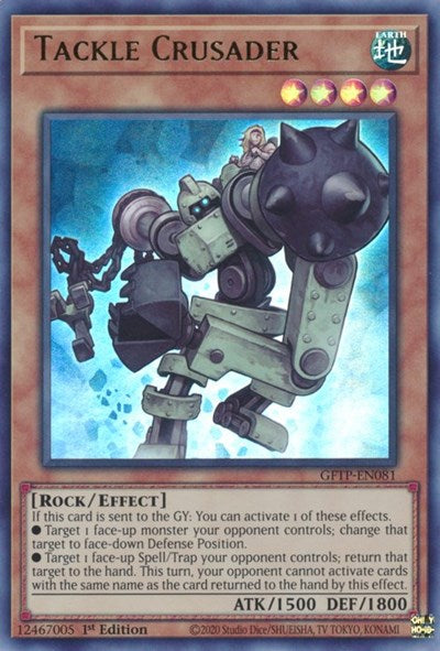 An Ultra Rare "Tackle Crusader" card from the Yugioh Set: Ghosts From the Past (GFTP).