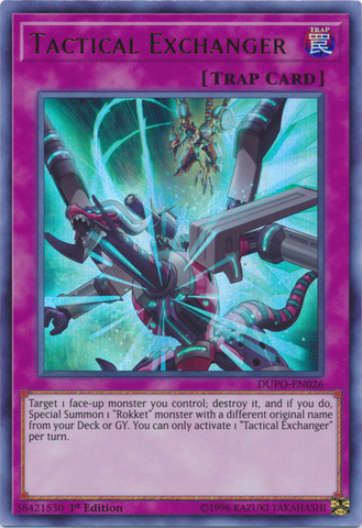 An Ultra Rare "Tactical Exchanger" card from the Yugioh Set: Duel Power (DUPO).