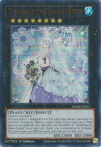 An Ultra Rare "Teardrop the Rikka Queen" card from the Yugioh Set: Maze of Memories.